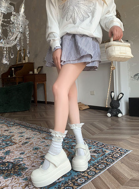 现货可发9cm增高鞋圆头鞋赵露思同款白色厚底松糕鞋内增高玛丽珍