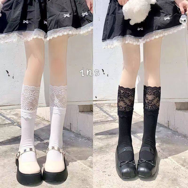 纯欲风蕾丝花边中筒袜子女夏季薄款日系百搭小腿袜甜美过膝袜