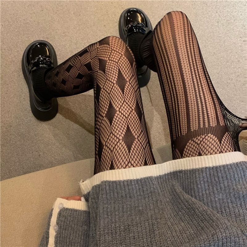 设计感AB蕾丝网袜甜酷暗黑洛丽塔白黑色丝袜连裤袜拼接渔网打底