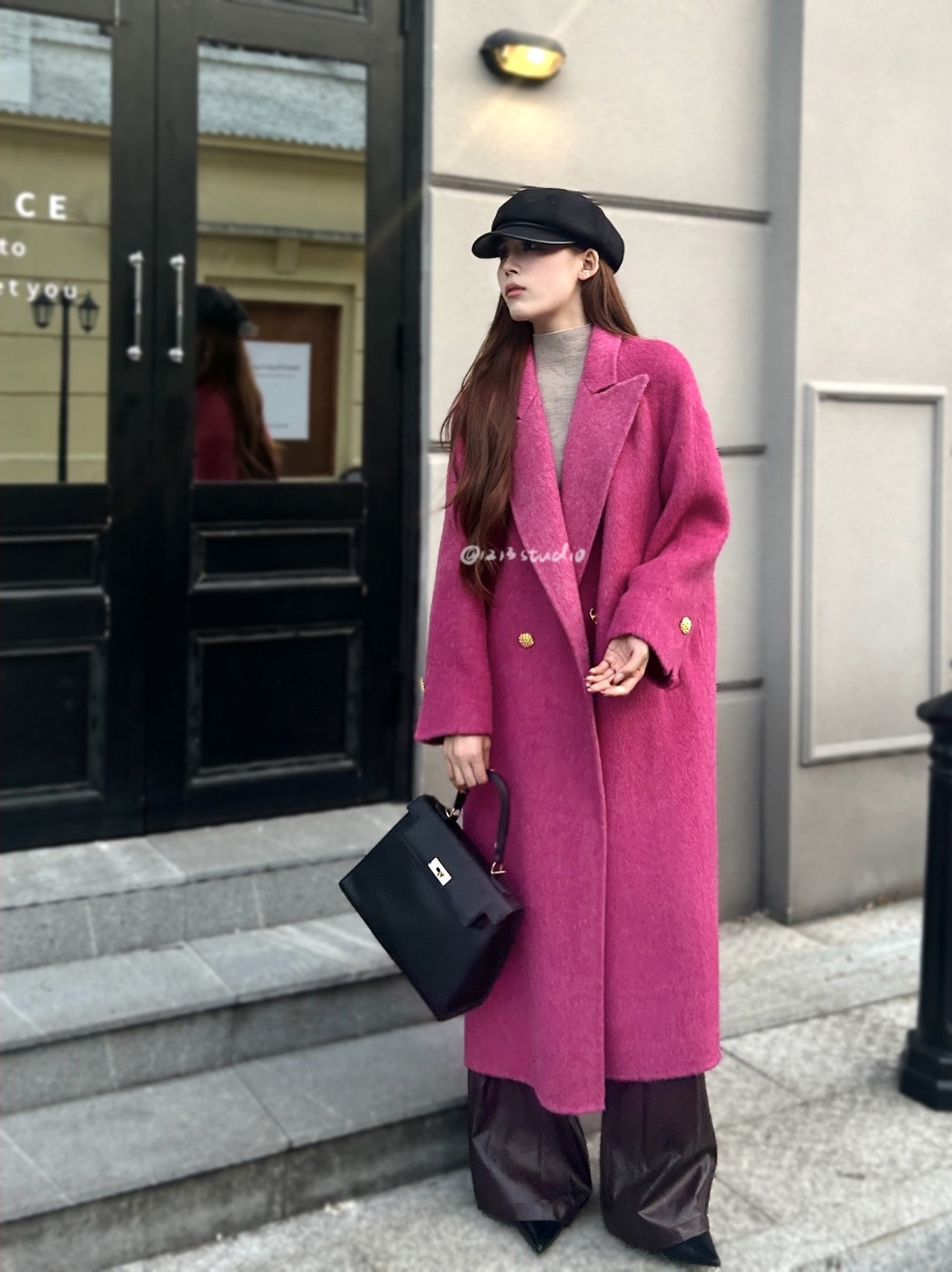 1213studio新款2024桑蚕丝羊毛西装领高端洋气毛呢大牌外套女秋冬