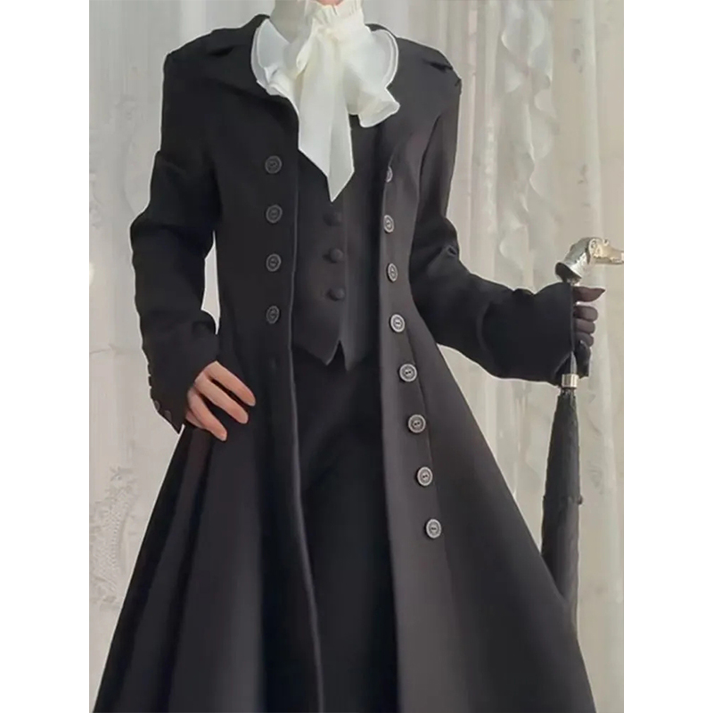罗兰德 秋装新款哥特暗黑系优雅大小姐重工收腰显瘦长款大衣外套