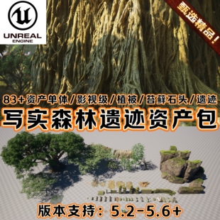 UE5.6虚幻5影视CG级远古北欧森林遗迹苔藓自然植被环境3D场景道具