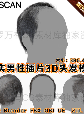 3Dscanstore人物面片插片头发3D模型Realtime Hair - Bald On Top