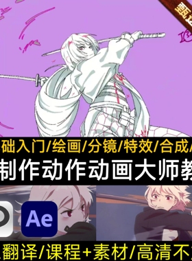 AE课程动画制作基础新手入门教程动漫绘画2D制片动作分镜合成特效