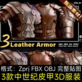 MD服装 Clo3D模型男中世纪骑士战士贵族皮革盔甲铠甲背心Zprj文件