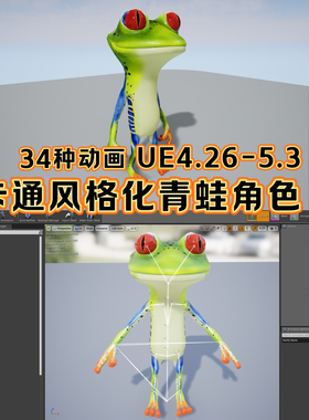 UE4虚幻5 Toon Humanoid Frog 风格化卡通青蛙角色模型带动画骨骼