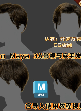 Xgen写实影视男性韩国风偏分帅哥毛发发型系统MAYA文件素材3D模型