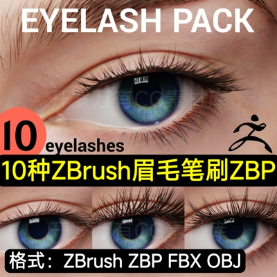 ZBrush笔刷写实人物头部五官眼镜眉毛睫毛ZB笔刷ZBP Eyelash Pack