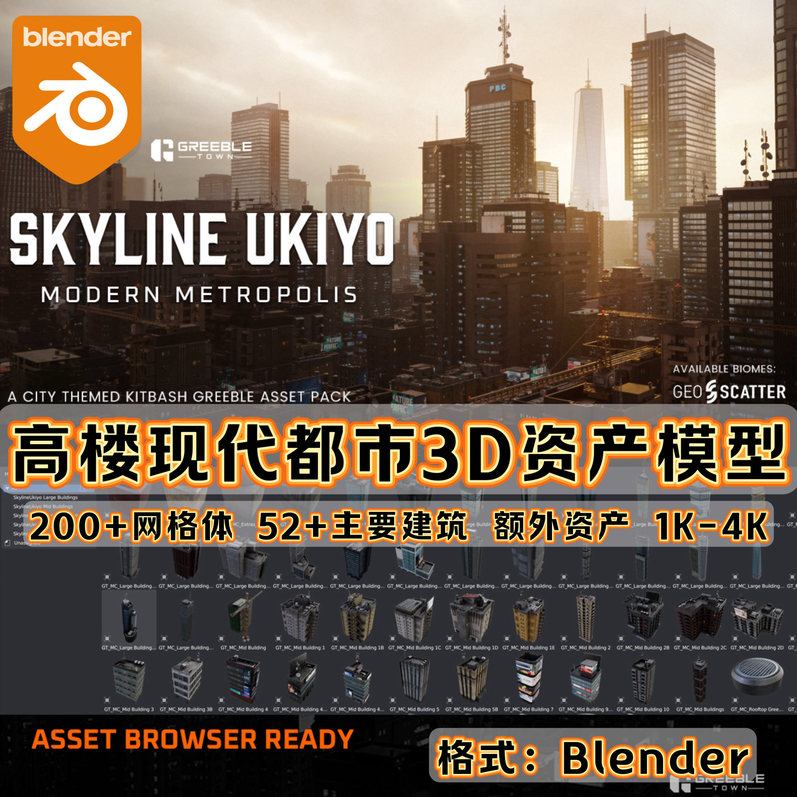 Blender资产 Skyline Ukiyo Modern Metropolis Cities Kitbash