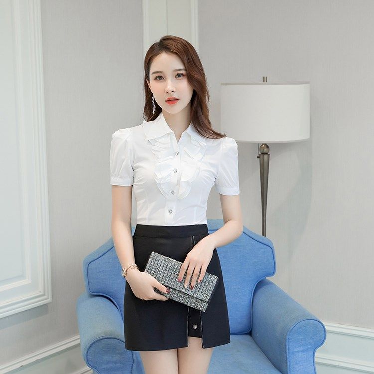 衬衫女2020春夏季新款荷叶花边洋气短袖衬衫时尚韩范修身职业潮|msdalam kategori Butik wanita / wanita, shirt - dari Buy2taobao.com untuk memberikan perkhidmatan ejen Taobao profesional membeli
