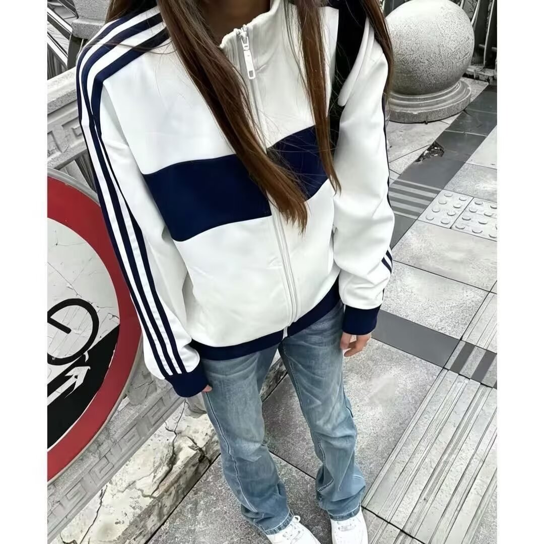 日系韩版撞色条纹立领开衫卫衣男女同款秋季潮流宽松百搭运动外套