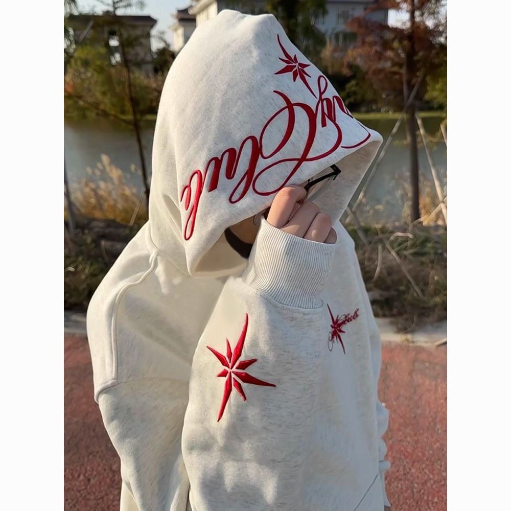美式潮牌字母刺绣连帽卫衣男女同款情侣装宽松百搭休闲帽子衫外套
