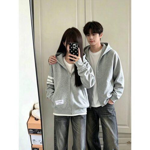 高街潮牌条纹拉链连帽卫衣男女同款2026秋季宽松百搭休闲运动外套