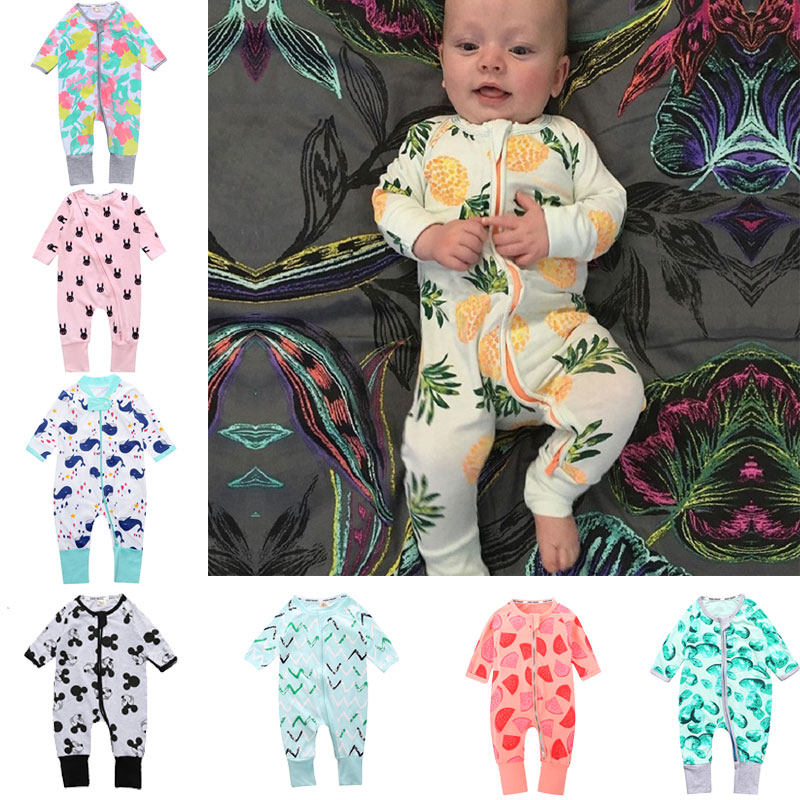 ins爆款外贸秋新款新生婴幼儿童装宝宝纯棉连身菠萝爬服连体哈衣