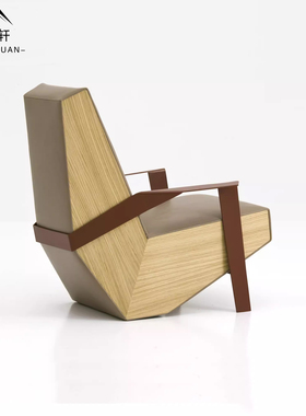 意式轻奢简约设计师silverlake客厅样板房实木皮艺接待洽谈扶手椅