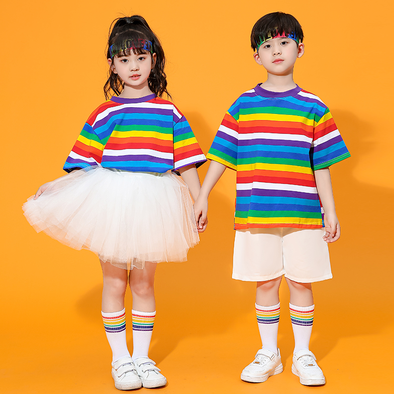 幼儿园拉拉操彩虹套装蓬蓬裙嘻哈