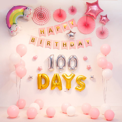 百日宴布置牛宝宝百天装饰100天满月百岁男女气球周岁生日背景墙