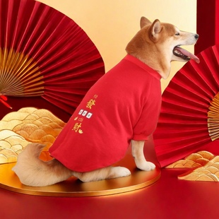 中大型犬新年衣服薄款过年狗狗喜庆春秋款两脚新年装金毛柴犬柯基