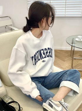 LIL CHER白色字母卫衣女2026春秋新款oversize宽松慵懒风套头上衣