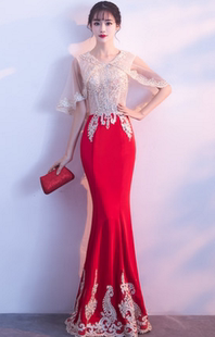 出租礼服2019新款年会主持人晚礼服租赁名媛宴会礼服颁奖典礼礼仪