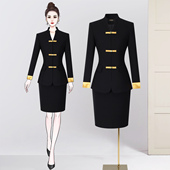 酒店前台接待酒楼高端显瘦西装 女套装 套裙 立领职业装 黑色新中式