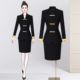 酒店前台接待酒楼高端显瘦西装 女套装 套裙 立领职业装 黑色新中式