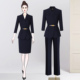 七分袖 女气质显瘦通勤正装 藏青色工作服 裙套装 黑色V领职业小西装