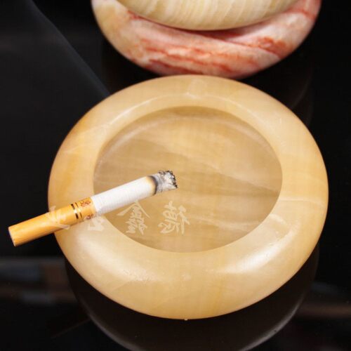 A级米黄玉烟灰缸18cm玉石烟缸摆地摊家居建材家装礼品刻玉雕