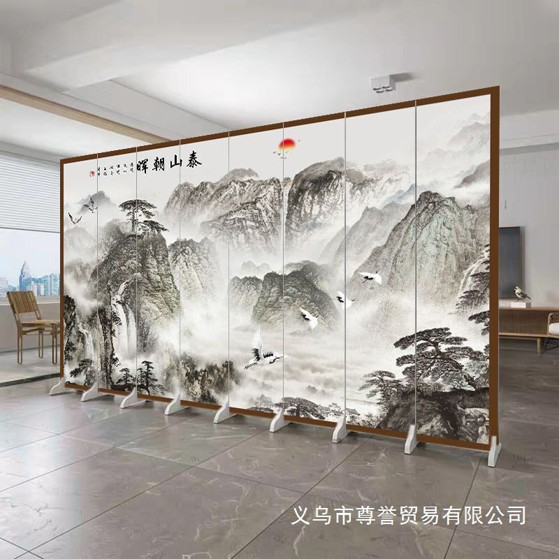 中式屏风隔断客厅遮挡卧室玄关可移动折叠墙办公室山水画仿古室内