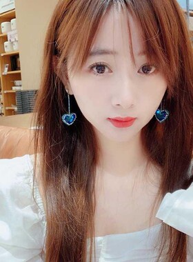 蓝色爱心流苏耳环女2022年新款