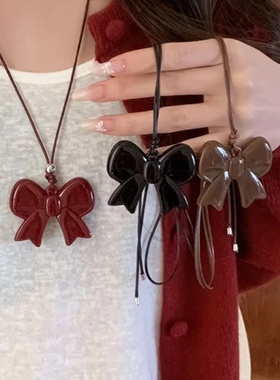 安可拉红蝴蝶结项链女2024毛衣链