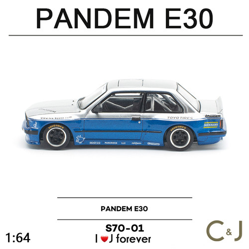 拓意POPRACE 1:64 PANDEM E30 S70-01 银蓝色汽车合金仿真模型