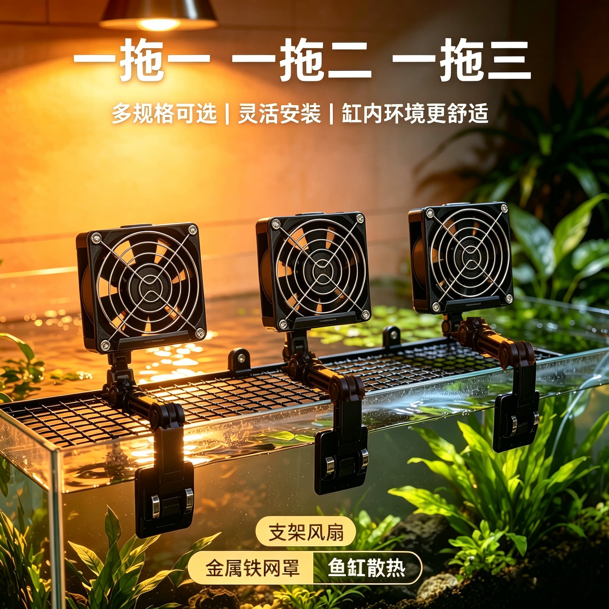鱼缸降温制冷棒龟缸水草缸散热风扇水族冷水机宠物箱小型静音冷却