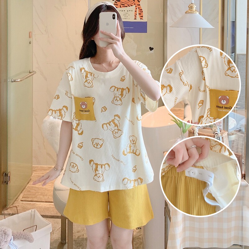 여름반팔 수유잠옷 대형임산부복 출퇴근수유 산후모달수유복 67개월 여름스타일