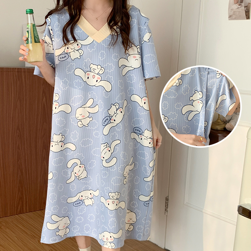 夏季大码200斤胖m连衣裙产妇月子服莫代尔棉短袖孕妇哺乳睡裙夏天-封面