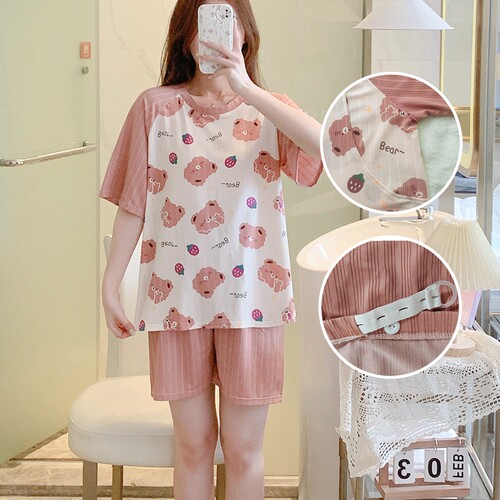 两件套莫代尔短袖孕妇哺乳期睡衣