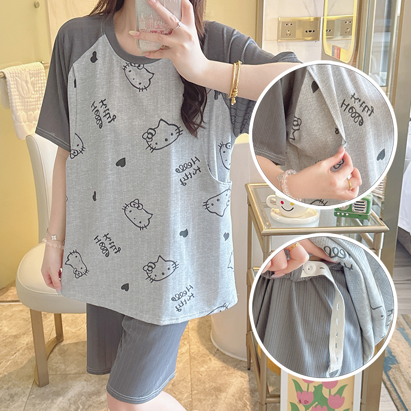 夏天短袖产后哺乳睡衣产妇月子服夏季莫代尔孕妇母乳喂奶套装外出