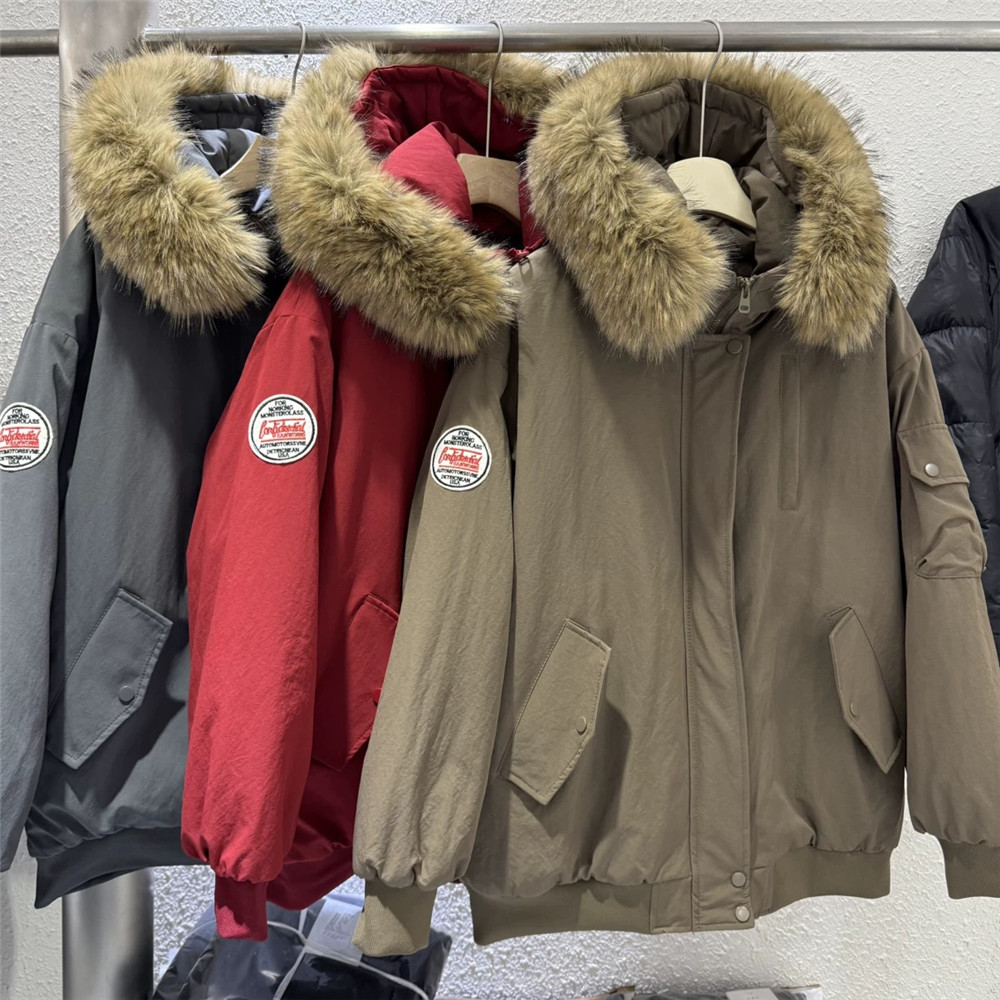 大毛领连帽宽松加绒加厚派克棉服