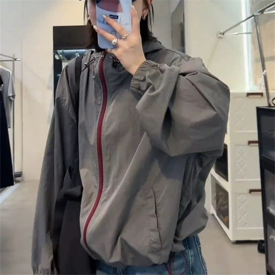 短款撞色连帽薄款休闲百搭防晒衣图片