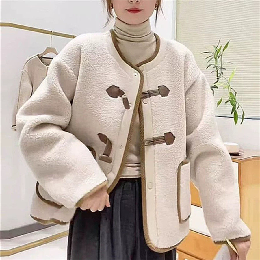 小香风宽松休闲保暖羊羔毛绒外套