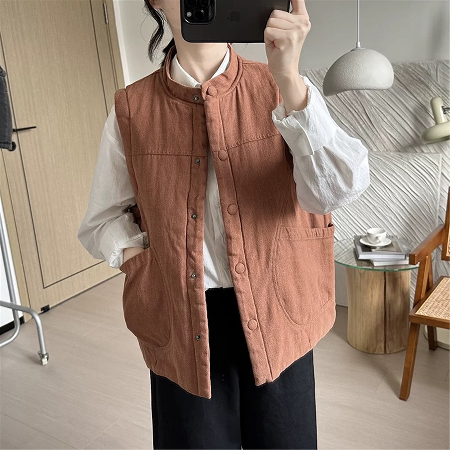 格子拼接宽松休闲夹棉马甲背心潮