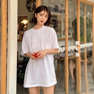 加长白色长款t恤女夏高个子白t盖屁股大码下半身失踪短袖超长体恤