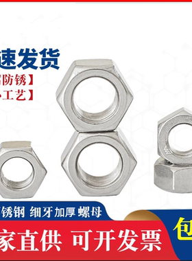 304不锈钢细牙六角螺母细丝细扣螺丝帽M8M10-M16M18M20M24*1x1.25