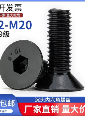 10.9级沉头内六角螺丝黑色螺钉3M4M5M6M8M10M20M24平头内六角螺栓