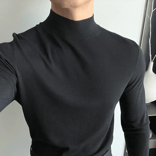 半高领包芯纱针织衫男软糯透气紧身长袖卫衣西服内搭毛衣打底衫薄
