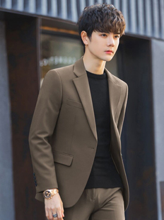 小西服 休闲单西伴郎便服高级感正装 轻熟风咖色西装 外套男痞帅修身