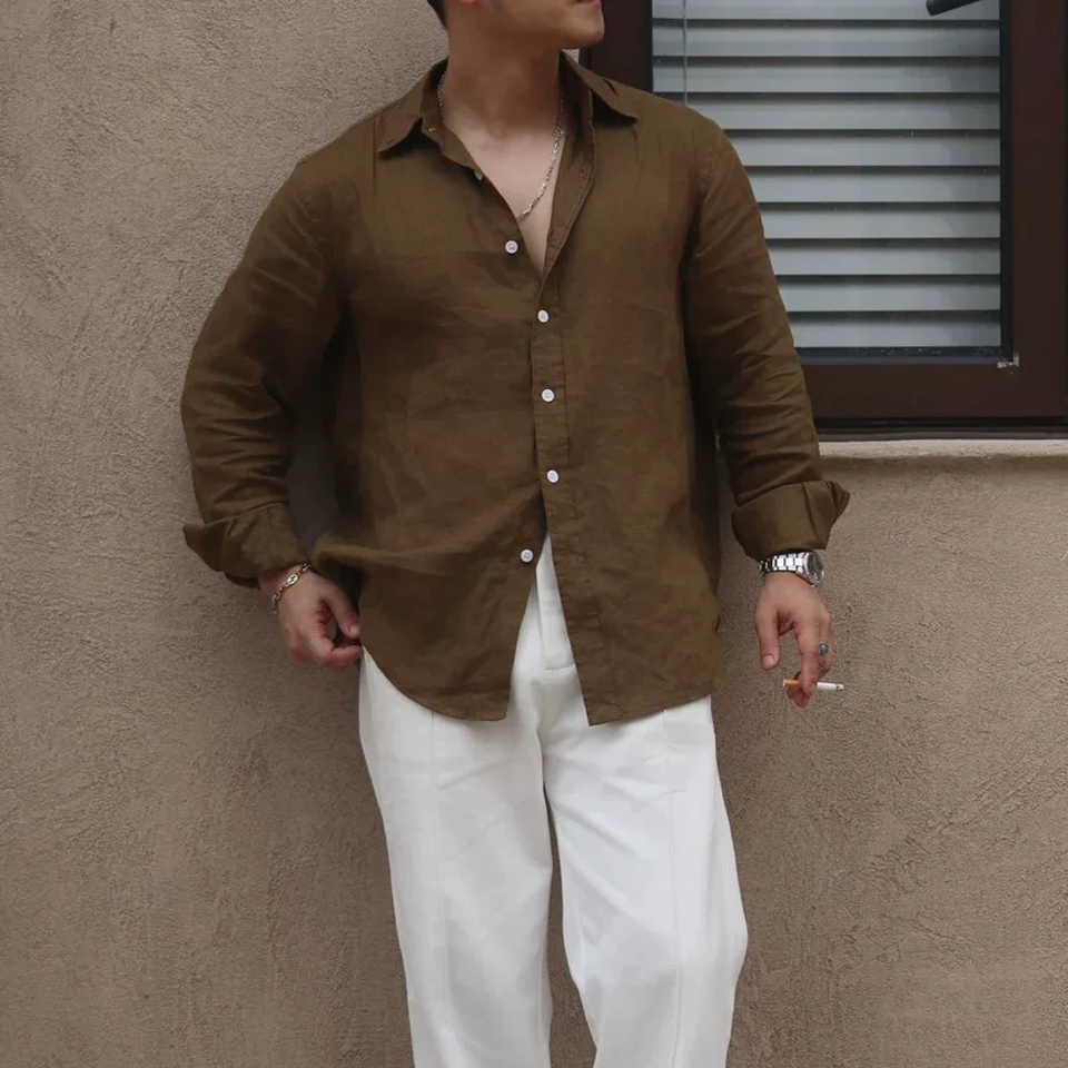 法式松弛感棉麻衬衫薄款透气长袖
