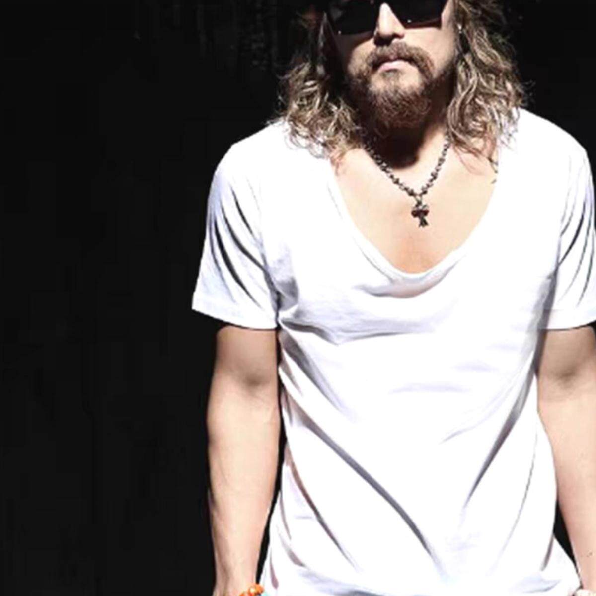 欧货u型大领t恤男冰丝棉莫代尔阔版短袖松弛感休闲运动拉领打底衫