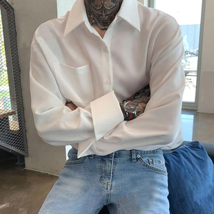 冷淡风恶棍衬衫男英伦雅痞长袖意式那不勒斯免烫白衬衣设计感寸衫