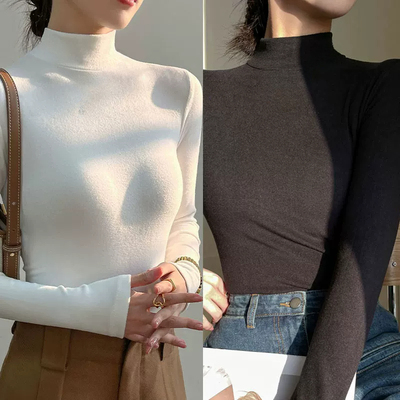女2026爆款柔软长袖秋冬内搭德绒打底衫保暖弹力简约修身T恤上衣